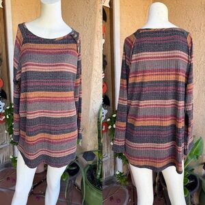 Basic Editions Multicolor Long Sleeve Sweater Top  (XL)